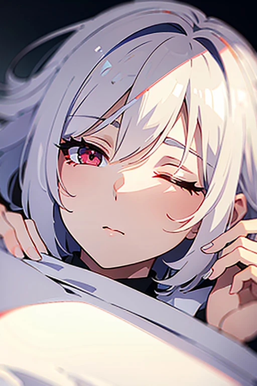 (white short hair)(red eye))(sleeping)(Close your eyes)4k
