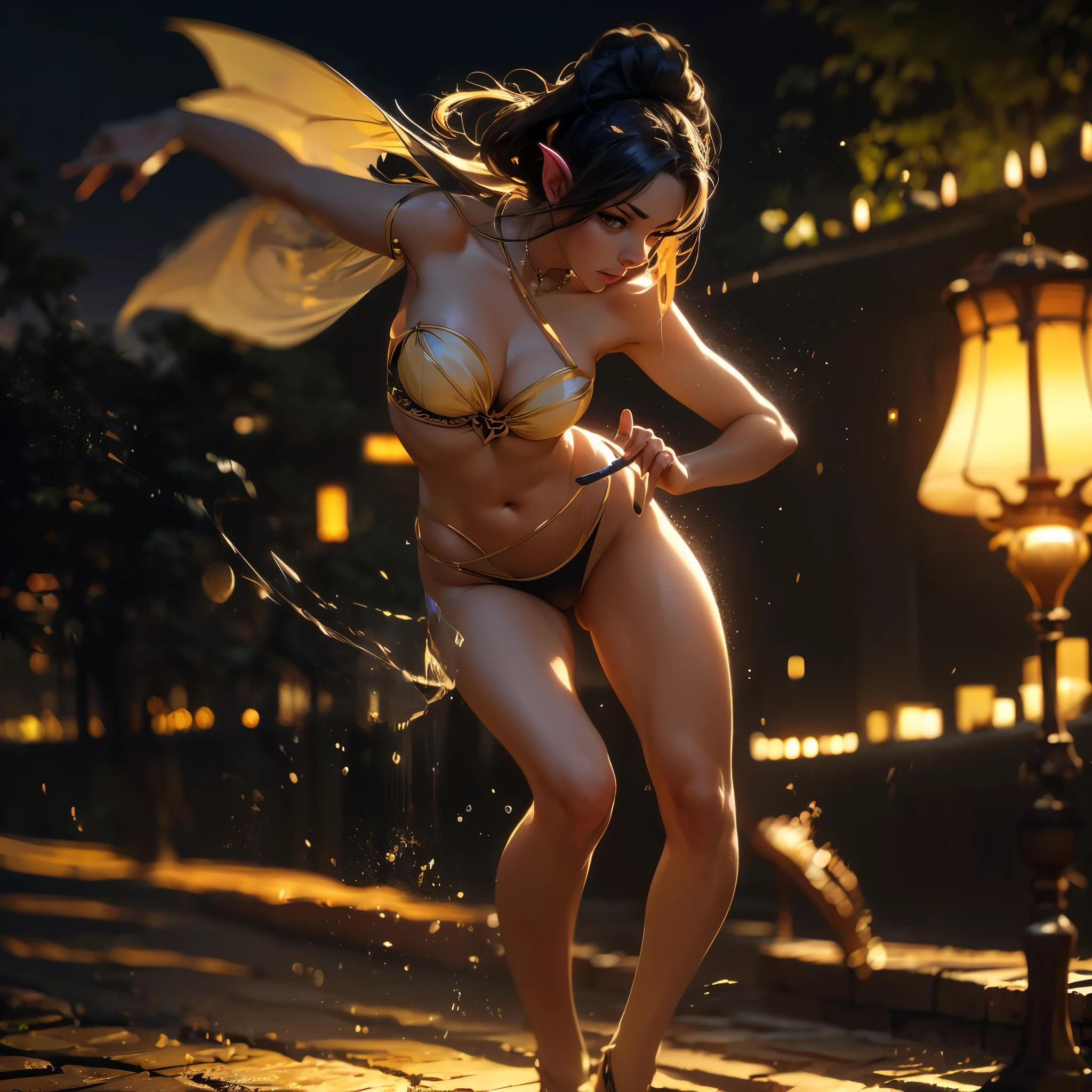 Many Succubus、A shining succubus dances、A beautiful and delicate succubus in a revealing outfit、(Correct Anatomy:1.37)、(Succubus movements shown with motion blur effect:1.5)、(highest quality、4K、8k、High resolution、masterpiece:1.2)、Very detailed、(Genuine、Realistic、Realistic:1.37)、Detailed Succubus、Fantastic lighting、green々leaf、Magical atmosphere、Dramatic Shadows、Beautiful night forest scenery in vibrant colors