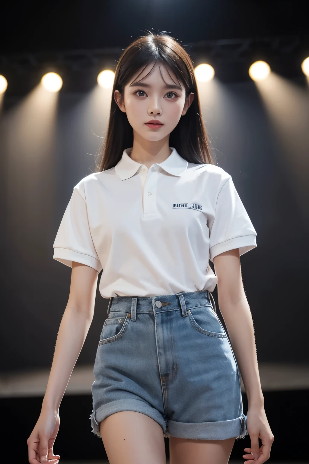 The simple atmosphere of Polo shirts，Need full set of effects，Use the appropriate model for display，Catwalk，Catwalk，Stage walking，The overall effect can be seen from the front，Clients want holistic results，Customer requirements should be positive，The overall effect is clearly visible，Style at a glance，