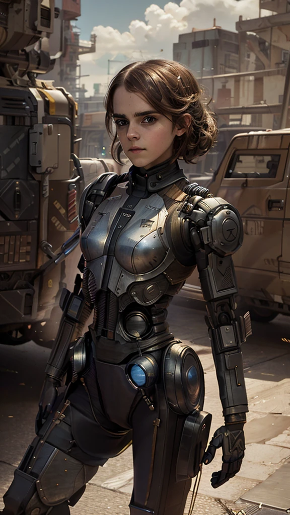 Emma Watson, androidperson, mark brooks, david mann, robot brain, made of steel, hyperrealism, post-apocalyptic, renaissance painting