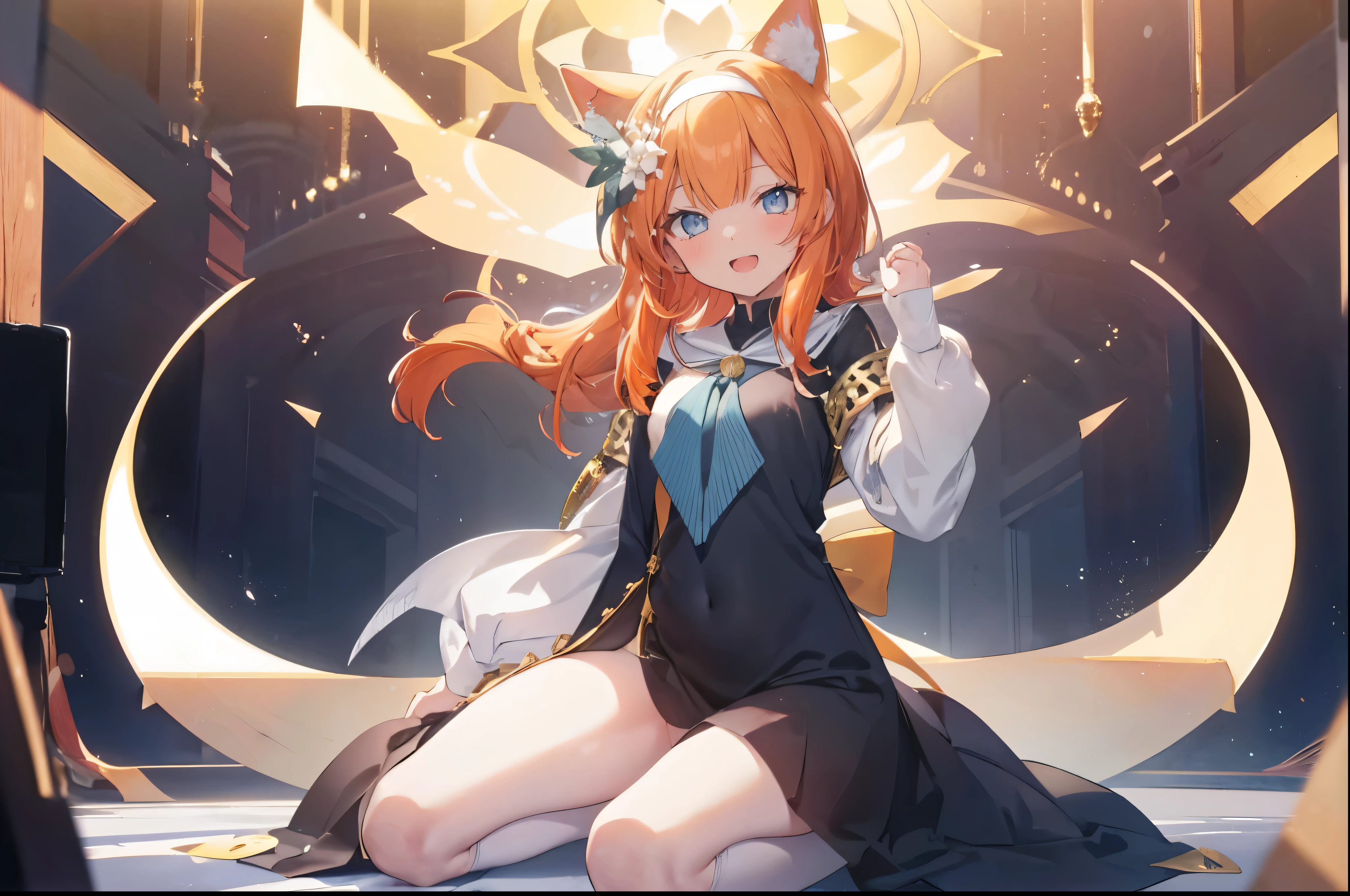 Marie、masterpiece、Best image quality、最high quality、1 person、girl (Open Mouth Smile), independent , Cute pose, masterpiece, Anime art style, Cute Characters, Most detailed, high quality、Shiny Hair、Very fine and beautiful bright eyes、、Thin thighs、nose blush、spoken heart、Very detailed, clear and beautiful face, Awards, (((Anatomically correct)))、Orange Hair、Full body portrait