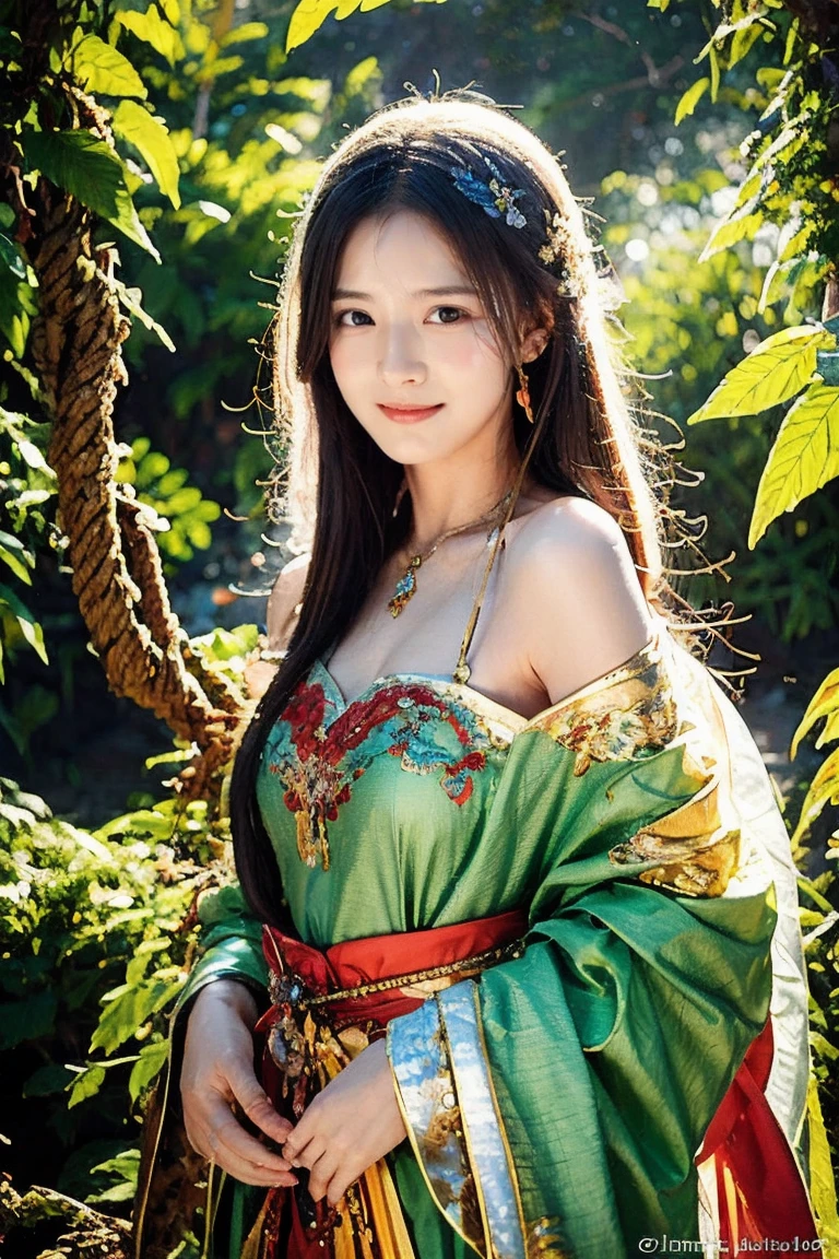 Imagine an Asian girl emerging from the mystical mist of an enchanted forest. Her beauty is extraordinary, surpassing conventional standards, like a goddess from a fairy tale. She is surrounded by an aura of soft light, exuding a mysterious atmosphere that captivates all creatures in the forest.
Her face is delicate, with eyes that shine like stars in the night, holding the wisdom of thousands of years. Her smile is magical, capable of melting the coldest of hearts. Each step she takes leaves behind shimmering patterns on the ground, as if she is walking on a colorful carpet of flowers.
Her attire is a masterpiece made from the magical materials of nature, woven by the forest fairies. The flowing fabrics, adorned with intricate patterns, move gracefully with each gentle breeze, as if they are dancing with her. Sparkling feathers and rare precious gems embellish her dress, reflecting light and creating an enchanting spectacle.
Each time she gazes into your eyes, you are drawn into an untold fairy tale, a magical journey waiting to be explored. The mythical creatures of the forest – from fiery dragons to tiny fairies – are all captivated by her presence, as if enchanted by an irresistible spell.
People are not only drawn to her external beauty but also to the deep mystery within. She embodies courage and inner strength, inspiring those around her to embrace the wonders hidden within themselves. She is a guiding light, the goddess of mystery and magic, bringing light and hope to everyone.