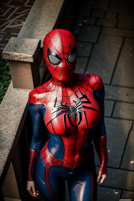 (((masterpiece))), best quality, expressive eyes, perfect face, girl Spider-man,   cosplay sheer outfit, full body, from above, lighting quality, standing in  pose, ripped outfit, without mask,  , sideboobs,  shoulders, outdoor,