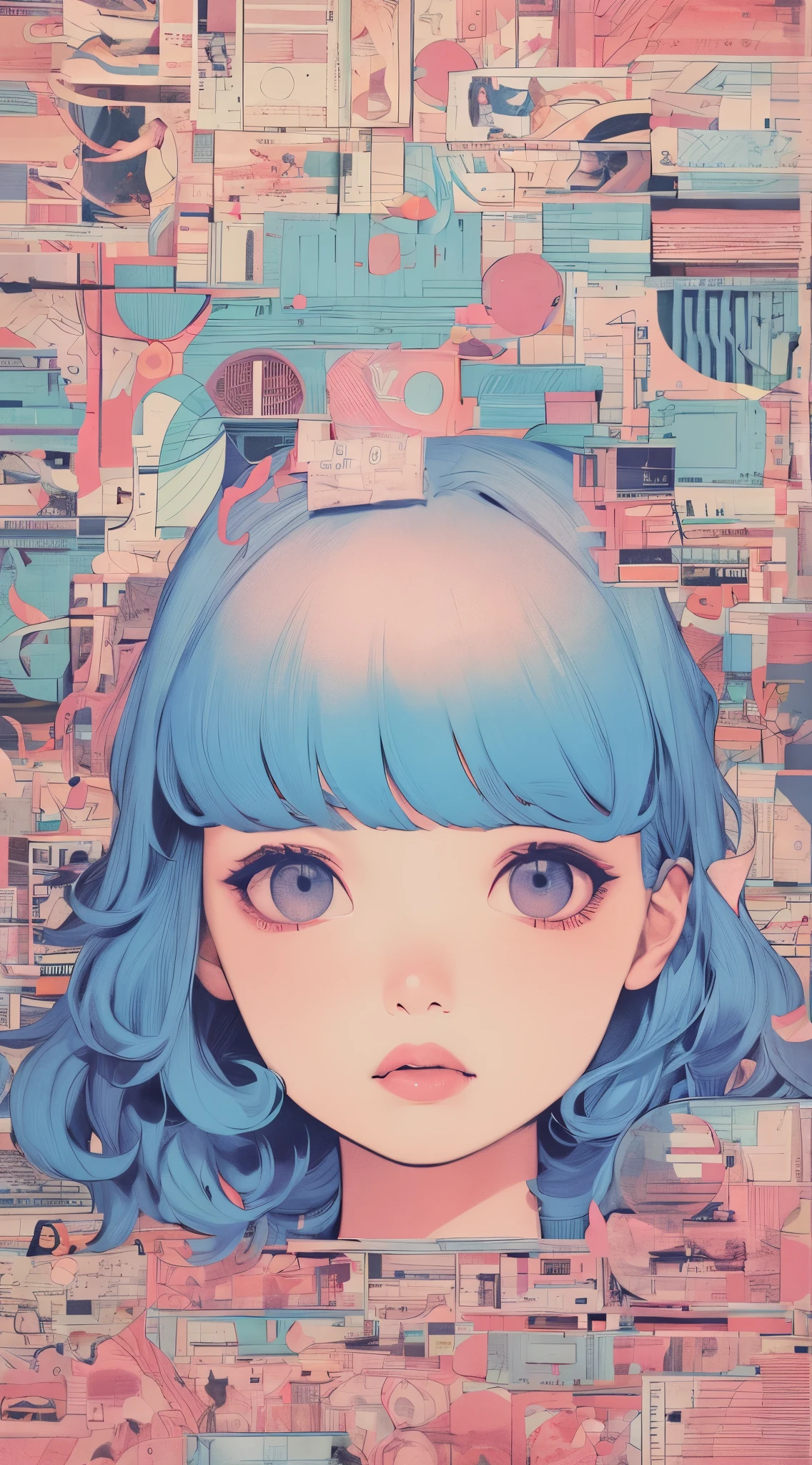 (masterpiece, best quality), beautiful woman, wavy hair, assymetrical bangs, printed micro bikini, perfect face, beautiful face, alluring, big gorgeous eyes, huge breasts, soft smile, perfect slim fit body, waist, thighs, beachside, (outdoor), tropical island, bright colors, (risograph)