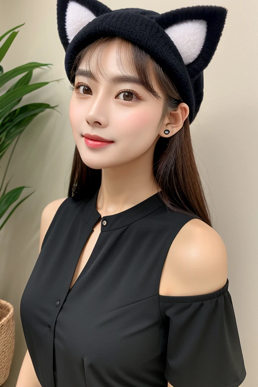 Chest G cup，Facial skin smooth and tender（Childlike face）Nine grids， aafed image of woman wearing blouse and cat ear hat，Nine consecutive shots