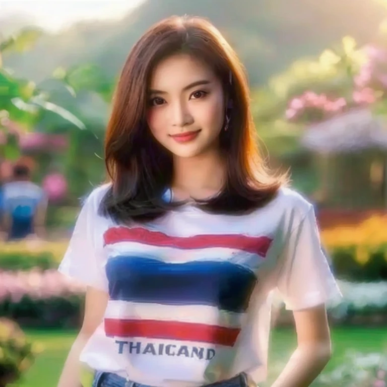 arafed image of a woman in a Thailand t - shirt posing for a picture, Thai anime girl, Niwan Chandra, Southeast Asians with round faces, Southeast Asia that has existed for a long time, Dilraba Dilmurat, Thailand art, fan art, Thailand, Thawan Duchanee, Ruean Jia is very beautiful.!, very beautiful woman