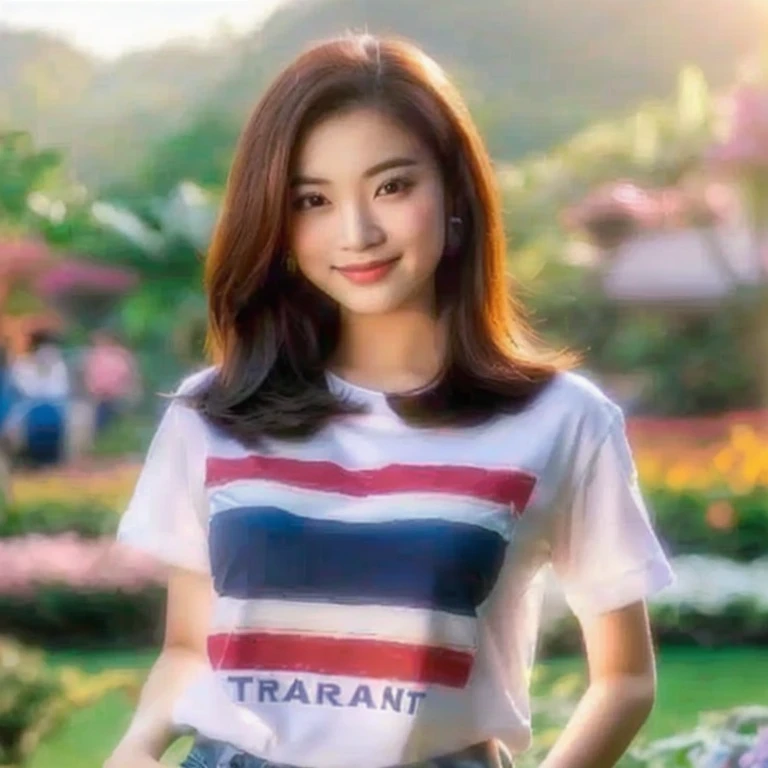 arafed image of a woman in a Thailand t - shirt posing for a picture, Thai anime girl, Niwan Chandra, Southeast Asians with round faces, Southeast Asia that has existed for a long time, Dilraba Dilmurat, Thailand art, fan art, Thailand, Thawan Duchanee, Ruean Jia is very beautiful.!, very beautiful woman