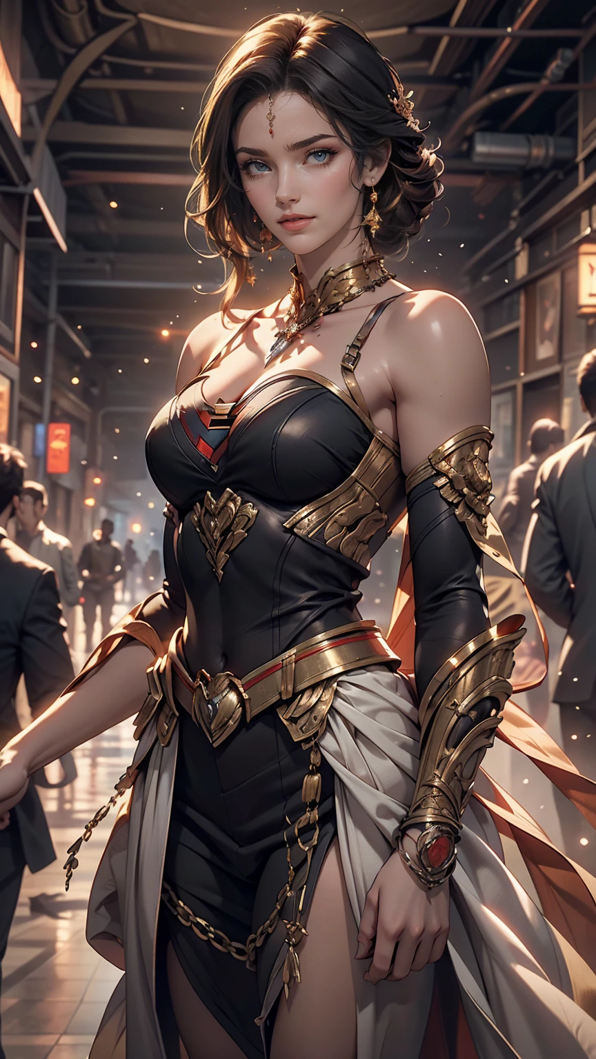 (sexy  gotou airi):1.2, realistic, (full body, solo, 1girl), mature female, (gyaru goth bimbo, huge chest body, long legs huge thighs, flat belly narrow waist, huge hips, thick lips), lipstick, long eyelashes, long dark hair, (thin toned body, reflective gold corset). (long skirt, translucent skirt, tight steampunk skirt):1.2. (futuristic platform heels, holographic cyberpunk legwear, luminescent accessories):1.2, detailed face, detailed body