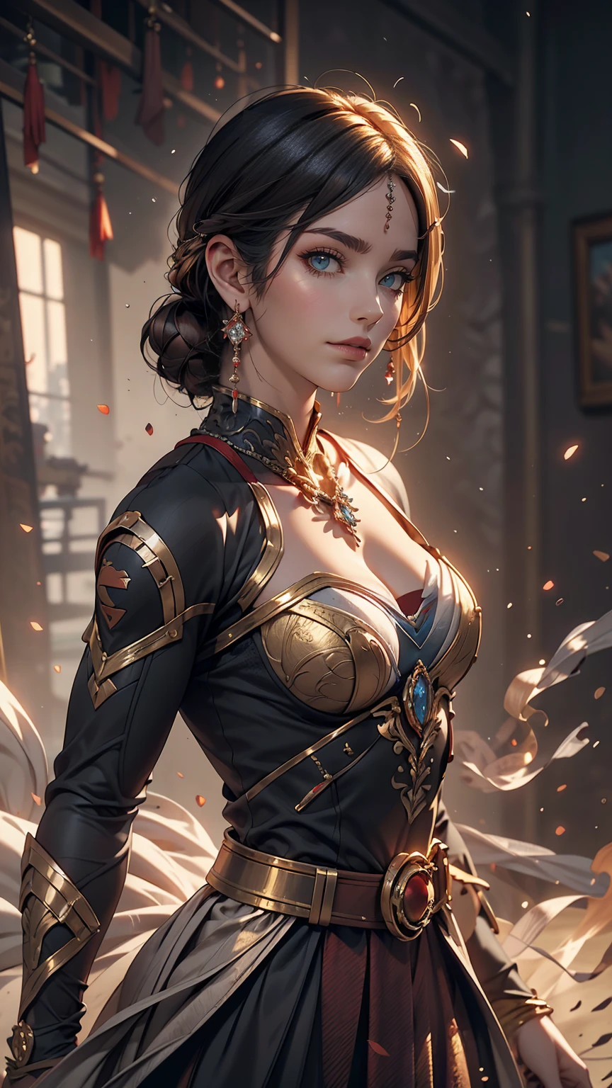 Supergirl, Over the city, Preparing for battle, Detailed artistic photography, Beautifully detailed face, dream-like, shineing, Backlight, Glamour, shine, Shadow, Oil on canvas, Brush strokes, soft, Ultra-high resolution, 8k, Unreal Engine 5, Super focus sharp, ArtJam, Barbaric, sf, complicated art masterpiece, Threatening, Matte Painting Movie Posters, Golden Ratio, CGsociety Trends, complicated, amazing, Very detailed, Vibrant, Filmmaking Character Rendering, Quality Model Ultra High  