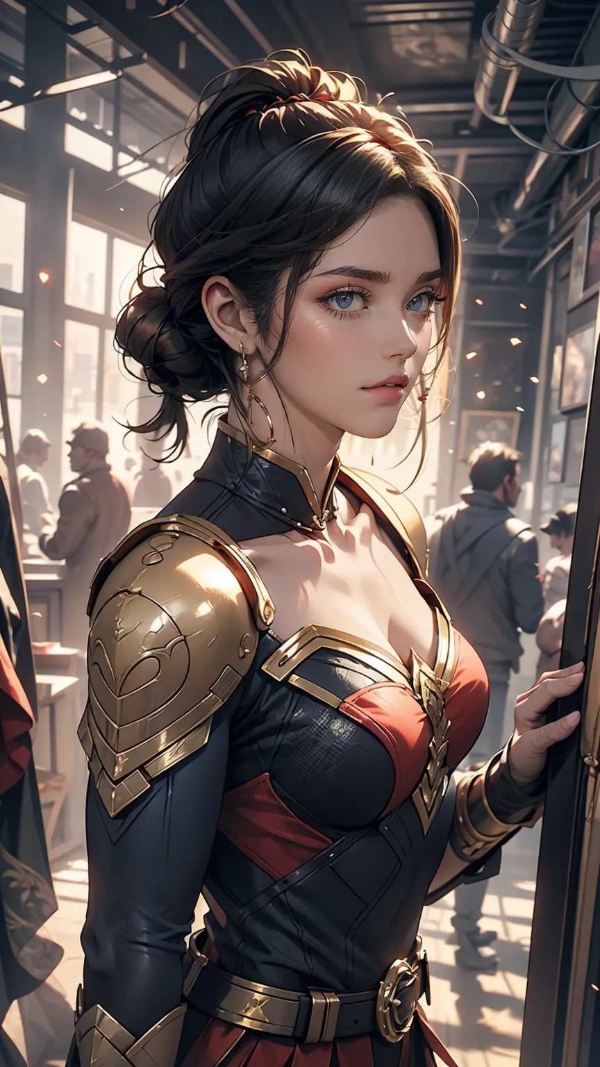 Supergirl, Over the city, Preparing for battle, Detailed artistic photography, Beautifully detailed face, dream-like, shineing, Backlight, Glamour, shine, Shadow, Oil on canvas, Brush strokes, soft, Ultra-high resolution, 8k, Unreal Engine 5, Super focus sharp, ArtJam, Barbaric, sf, complicated art masterpiece, Threatening, Matte Painting Movie Posters, Golden Ratio, CGsociety Trends, complicated, amazing, Very detailed, Vibrant, Filmmaking Character Rendering, Quality Model Ultra High  