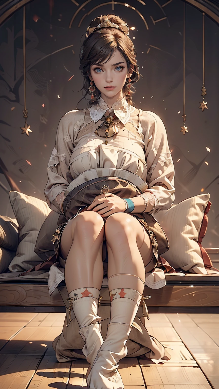 ((((highest quality))))、(((Ultra-precision CG16K wallpaper)))、(((masterpiece)))、(((Very detailed)))、(((Extremely detailed)))、((129 year old mature woman:1.6))、((とてもbeautiful日本人の顔))、((Zuo々Nozomi:1.5))、((Straight medium hair、Blunt bangs:1.5))、(Shiny brown hair)、beautiful delicate eyes、Brown eyes、eyeliner、eye shadow、High nose、Small nostrils、Small Mouth、Seductive lips、beautiful breasts、((C cup size breasts))、Cleavage、beautiful feet、eight-headed body、Perfect balance、Perfect Anatomy、Perfect composition、beautiful detailed shading、beautiful, Natural light、beautiful detail glow、Written boundary depth、(((High chroma)))、(((Genuine:1.9)))、((Vivid:1.5))、((beautiful Skin))、((Skin Texture))、((Genuineな皮膚感))、(((Full Shot:1.6)))、((Front view、Shoot from the front、Front Low Angle:1.6))、(((smile:1.4)))、((Women are watching this、View Viewer、Look forward:1.6))、Bright sunlight、Natural light、(((Life、Foliage plant:1.5)))、(Sitting pose:1.6)、(((Ivory cream collared lace cropped shirt、Pleated mini skirt:1.6)))、((Wide Hair Band、Earrings、Wearing a necklace:1.5))、(((Knee-high socks:1.6)))、(((A woman is sitting on her knees on a cushion:1.6)))、put on a choker