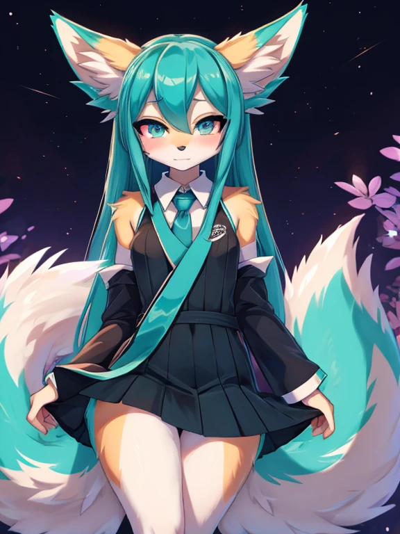 Miku Hatsune, alta definicion, orejas de kitsune, highschool girl, vestido colegiala japonesa, ojos hermosos, turning the eye