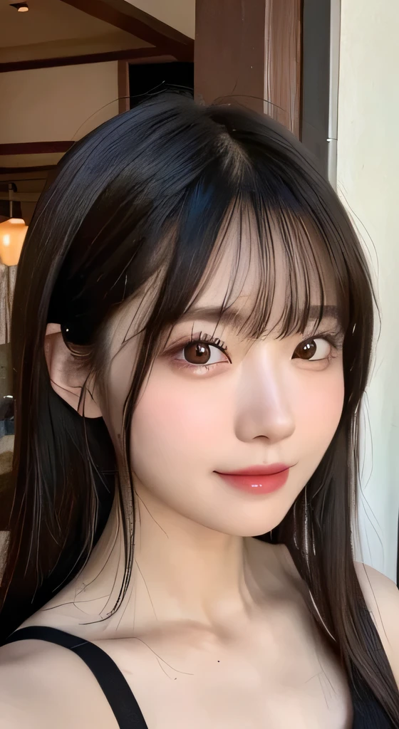 (highest quality,masterpiece:1.3,超A high resolution,),(Ultra-detailed,Caustics),(Photorealistic:1.4,RAW shooting,)Ultra-Realistic Capture,Very detailed,High resolution 16K human skin closeup。 The skin texture is natural、,Pores、It must be detailed enough to be easily identifiable.。 Skin should look healthy and have an even tone。 Use natural light and color,restaurant,Deep V-neck waitress uniform,1 girl,Japanese,18-year-old,cute,Black-haired,Mid-length hair,(Large Breasts:1.2),smile,Turn your body forward,(View from the front:1.2),Looking into the camera,Bust up shot:1.1,focused on the chest:1.1,Chest close-up:1.1