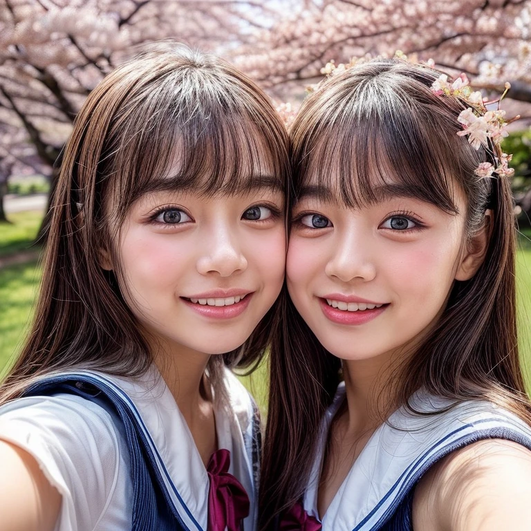 Best_Quality, (masterpiece:1.2) of Hi-Res photo, (realistic and photorealistic with touch of rawness:1.37), (Panoramic) (group photo:1.6), (((SchoolGirls))) (Surrounding the camera), (Filled with many Faces), (NOGIZAKA face variations:1.4), Wearing schooluniform, { (Looking down at the camera) | (Kissing face to face) }, (((close:1.4, Face closeup from below:1.4))), (((Sky background) with CherryBlossoms)) . BREAK Extremely Detailed KAWAII face variations, captivating gaze, elaborate detailed Eyes with (sparkling highlights:1.2), long eyelashes、Glossy RED Lips with beautiful details, Coquettish tongue, Rosy cheeks, Glistening ivory skin . (Dynamic joyful expressions | :D), Childish .