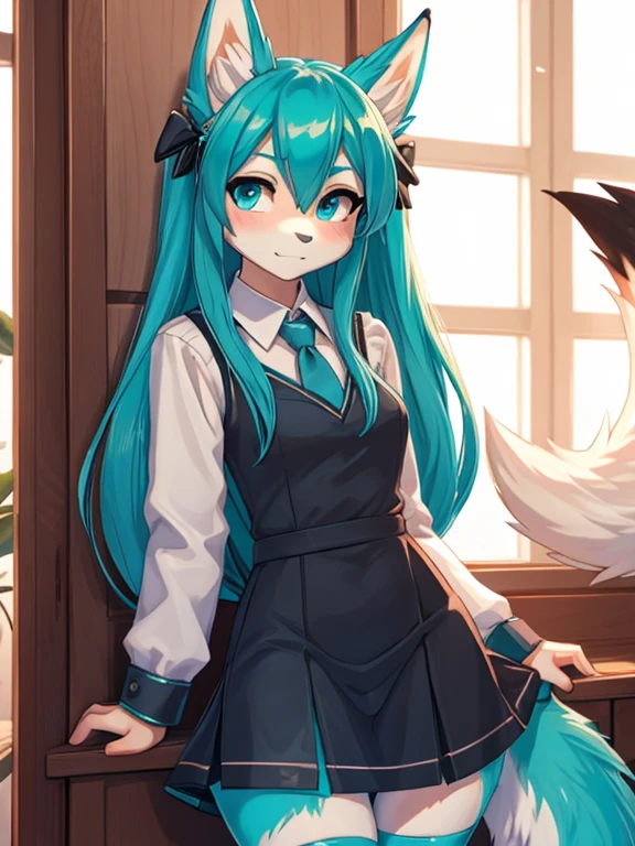 Miku Hatsune, alta definicion, orejas de kitsune, college girl, vestido japones