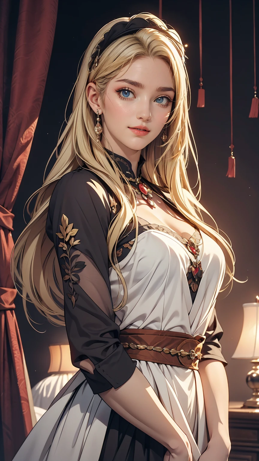 18 year old beautiful girl, Big eyes, Big Breasts, Small and slim, 8k, highest quality, (Highly detailed head: 1.0), (Highly detailed face: 1.0), (Very fine hair: 1.0), Maid clothes, Highly detailed official artwork, Anime Moe Art Style, Beautiful and detailed anime art, smile, Blonde, Sleek Long Hair