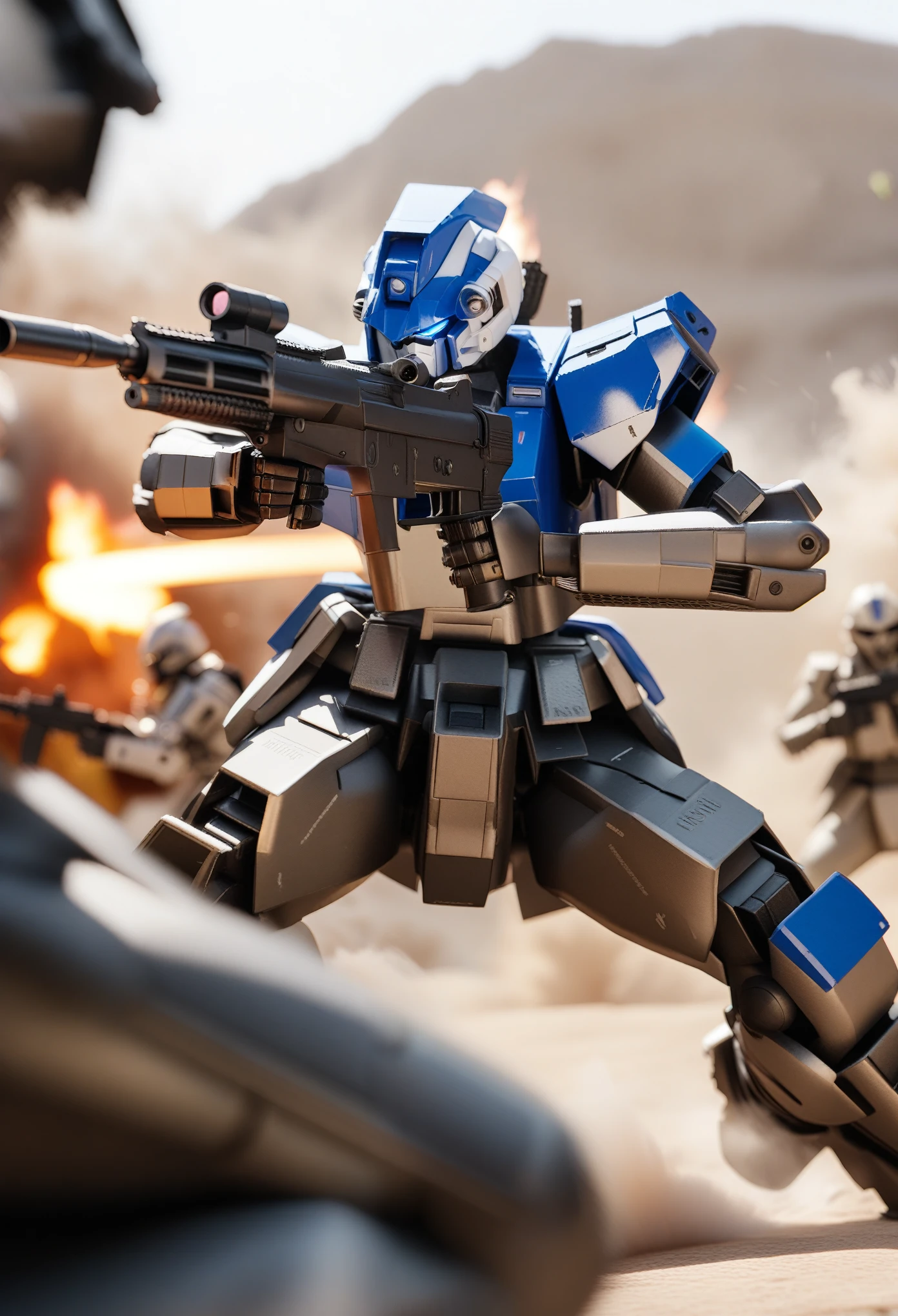 masterpiece, best quality, ultra detailed, 8K, absurdres, fighting, in the afternoon, photorealistic, realistic photo, ultra realistic photo, raw photo, 3D render, 3D model, closeup shot, dynamic angle, sharpen, practical lighting, best light, in focus with blurred background, During war, during combat,
BREAK
PD-802X4, robot, mecha, no human, gun, assault rifle, shoulder weapon, missile pod, ((gun fighting, gun action, gun battle, hold a gun with both hands)),
((Every time a bullet is fired from an assault rifle, flames and smoke rise from the nozzle and the weapon shakes due to the recoil)), ((Nozzle Flush, Nozzle fire)),
science fiction, motion blur, realistic, battle, explosion, firing, dust, sparks,