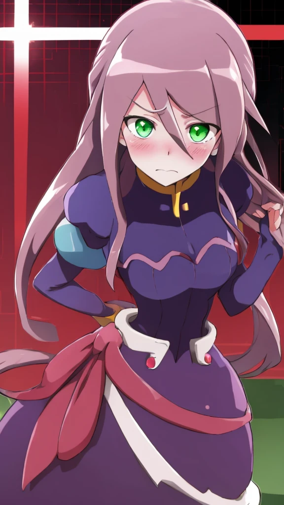 Aile_MegamanZx, Brown Long Hair, Green Eyes, Blushed, Shalltear Dress