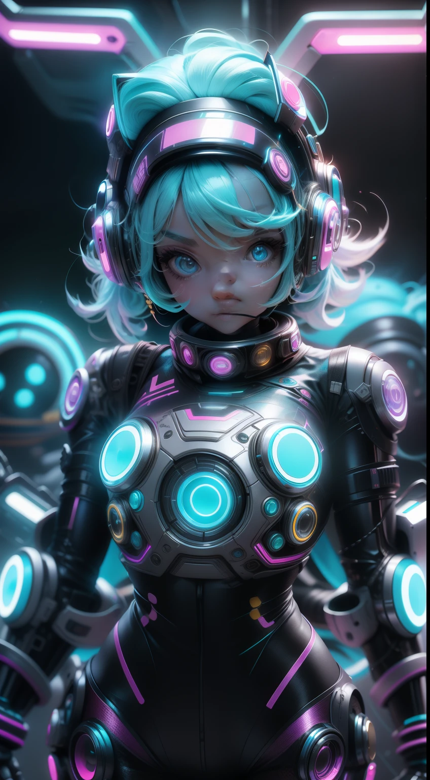 Robot girl rollerblading on the dance floor, 90' style, Disco ball above, Clockwork, Cool Cat, neon colors, neonlight, 8K, hiquality, 90' style, Synthetic wave