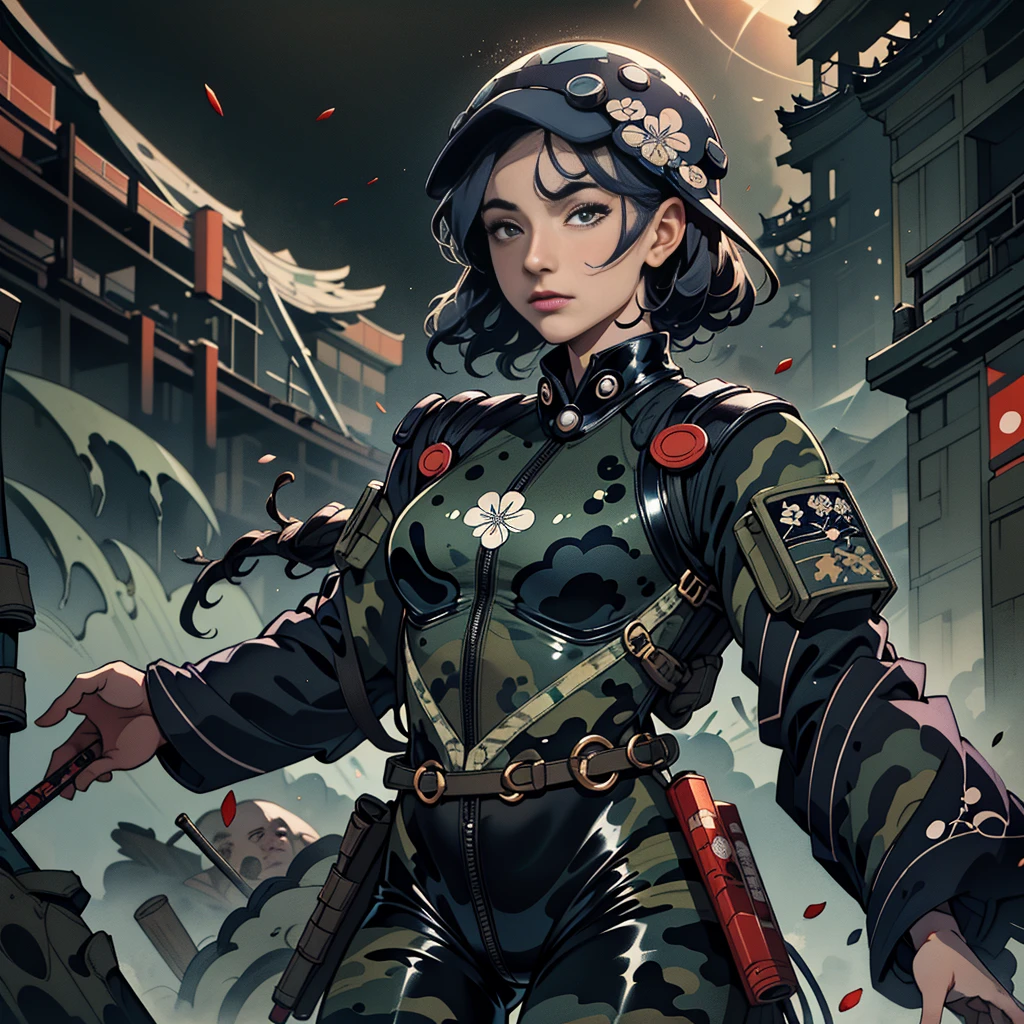 (Ukiyo-e:1.9)、woodblock print、Cute Ukiyo-e、otherscape、(Cowboy Shot:1.4)、A gorgeous female cyborg in heavy armor、Cyberpunk Mercenary、(Camouflage Tactical Latex Bodysuit:1.6)、Tactical Helmet、Military Goggles、High Resolution Assault Rifle、Dark and gloomy lighting、Dystopian sci-fi setting、Structure of the film、Dramatic camera angles、Chiaroscuro lighting、Metallic texture、bioluminescent details、Shiny technical parts、Exquisite mechanical details、Dark color palette、Dramatic Shadows、Dynamic pose、Powerful expression
