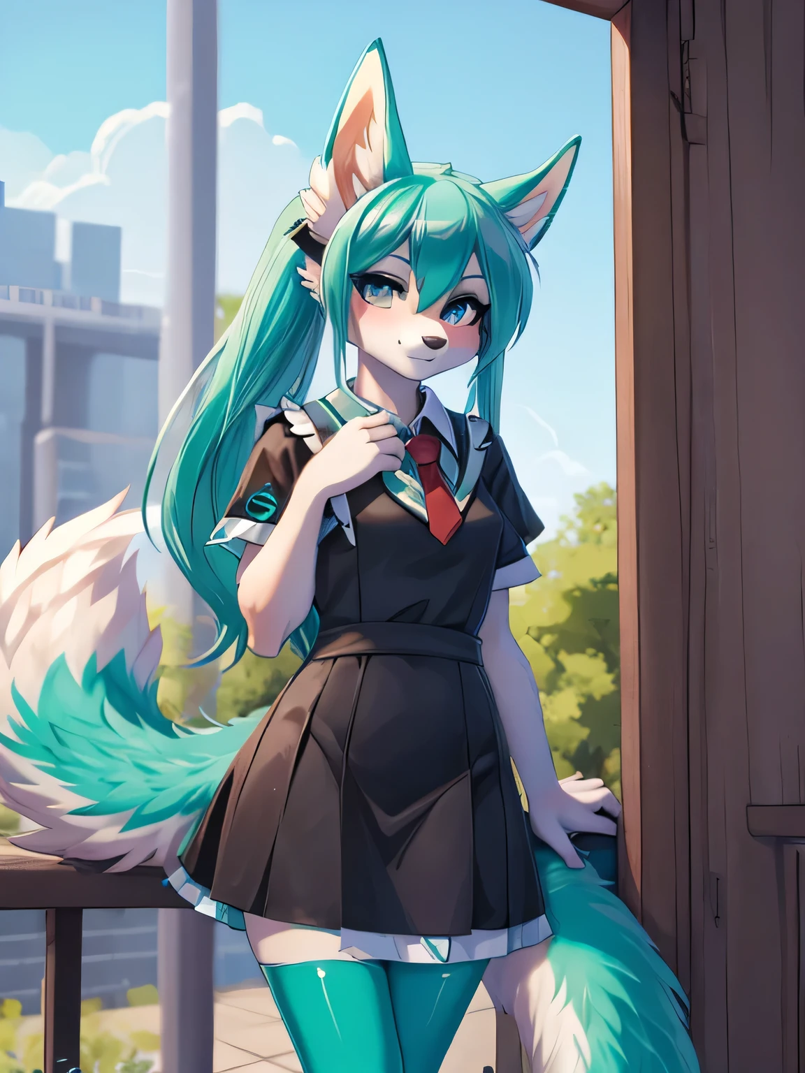 Miku Hatsune, alta definicion, orejas de kitsune, college girl, vestido japones