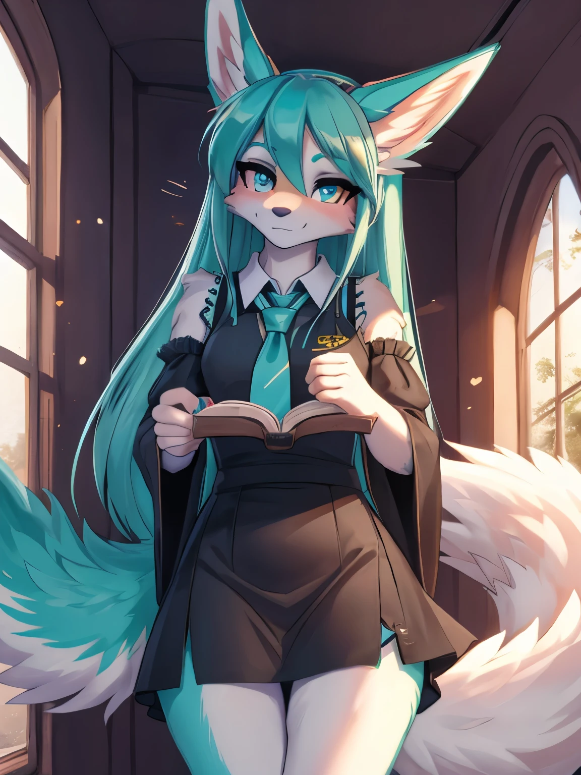 Miku Hatsune, alta definicion, orejas de kitsune, college girl, vestido japones