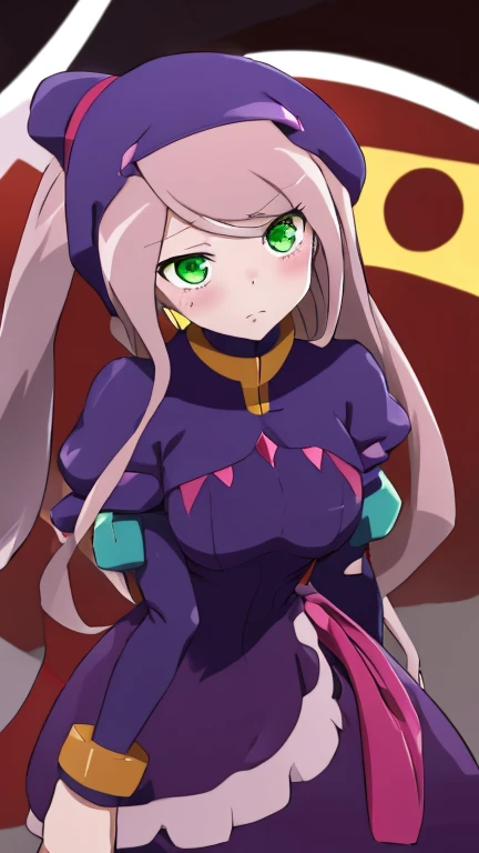 Aile_MegamanZx,1 Girl, Brown Long Hair, Green Eyes, Blushed, Shalltear Dress