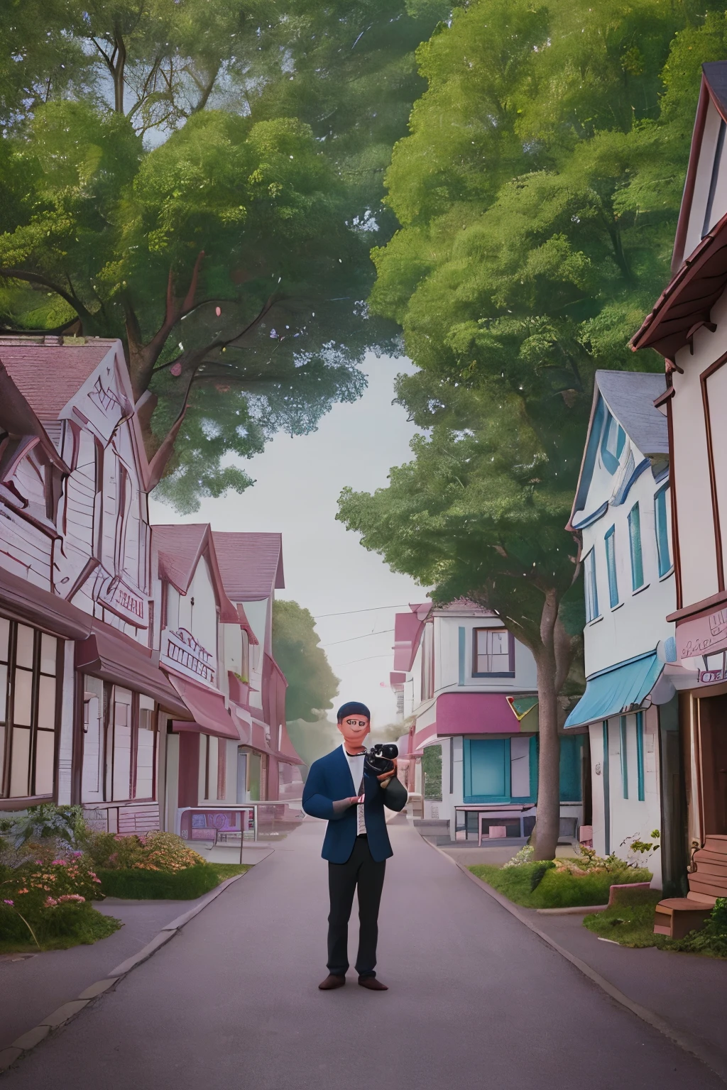 Enchanted by Alovem's charm, Adrian decides to extend his stay. With his camera in hand, he seeks to immortalize the town's serene landscapes and heartfelt moments, discovering beauty at every turn."