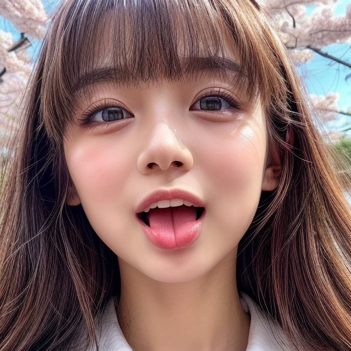 Best_Quality, (masterpiece:1.2) of Hi-Res photo, (realistic and photorealistic with touch of rawness:1.37), (Panoramic) (group photo:1.6), (((SchoolGirls))) (Surrounding the camera), (Filled with many Faces), (NOGIZAKA face variations:1.4), { (Looking down at the camera) | (Kissing face to face) }, (((close:1.4, Face closeup from below:1.4))), (((Sky background) with CherryBlossoms)) . BREAK Extremely Detailed KAWAII face variations, captivating gaze, elaborate detailed Eyes with (sparkling highlights:1.2), long eyelashes、Glossy RED Lips with beautiful details, Coquettish tongue, Rosy cheeks, Glistening ivory skin . { (Dynamic joyful expressions) | (:D) | (Kissing) | (Tongue out) }, Childish .