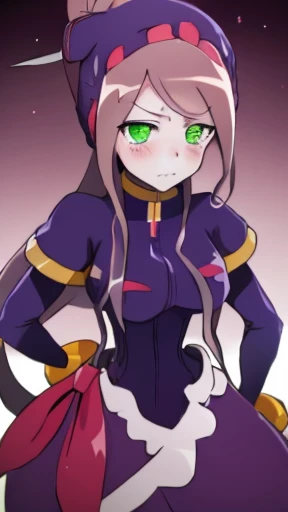Aile_MegamanZx,1 Girl, Brown Long Hair, Green Eyes, Blushed, Shalltear Dress