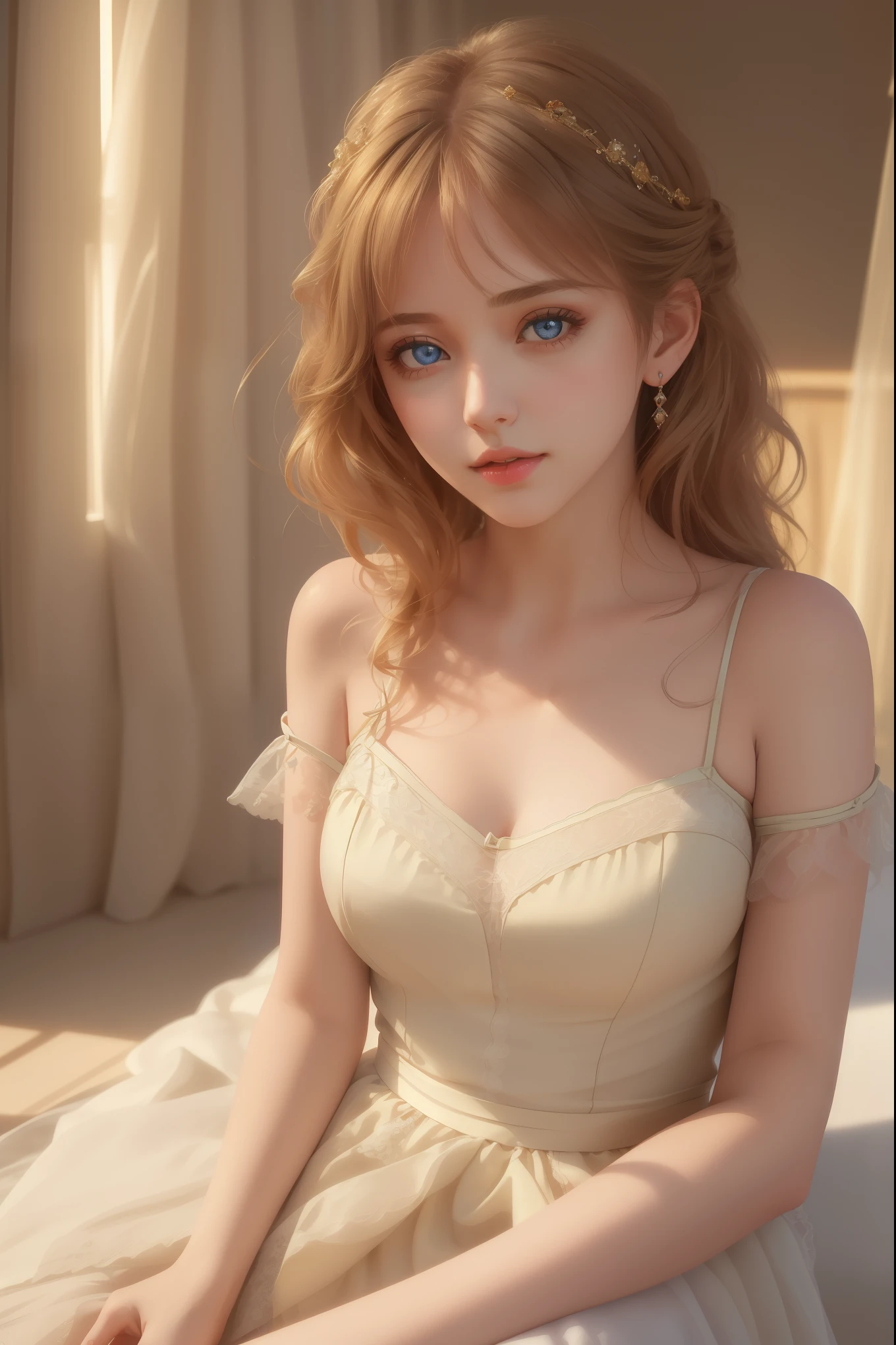 A girl,Beautiful and delicate eyes,Beautiful and delicate lips,Comfortable atmosphere,Rough style,(best quality,4k,8K,High resolution,masterpiece:1.2),Extremely detailed,Practical,HDR,Studio Lighting,professional,Bright colors,Soft colors,Warm lighting