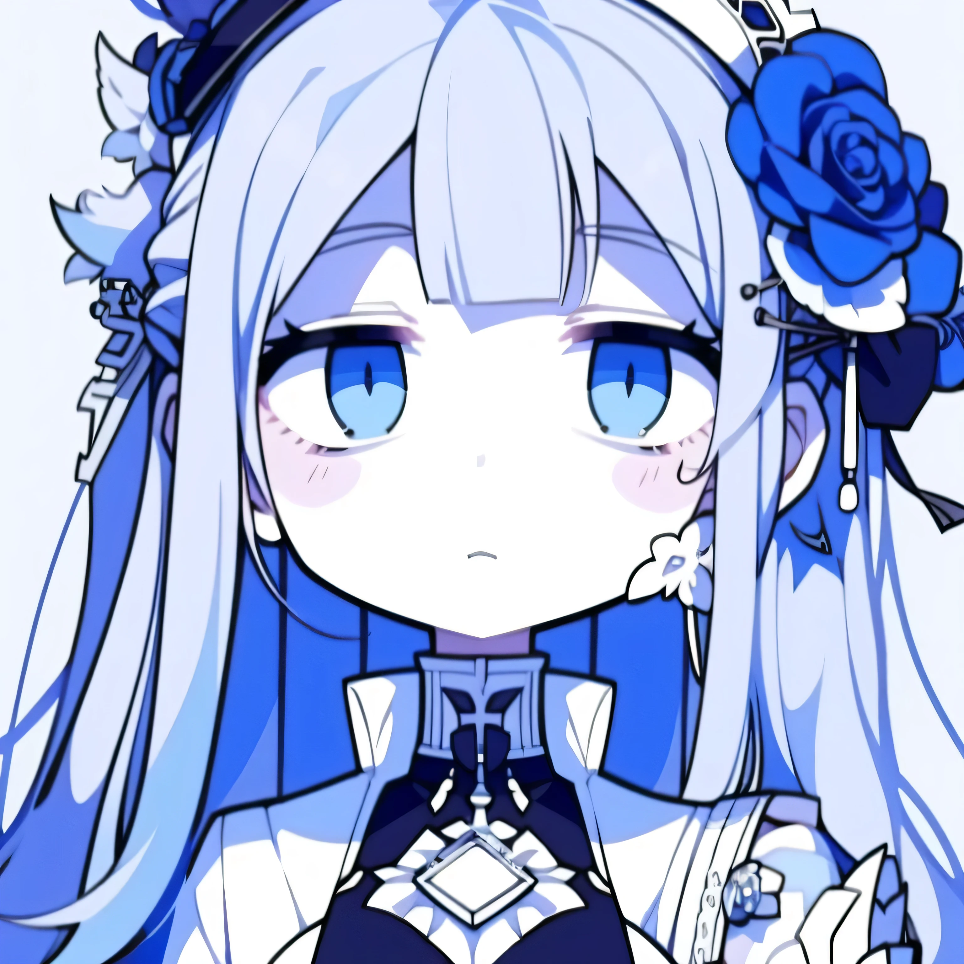 Half-length statue of a girl,k hd,4K,face expressionless,style of anime,sideface,white backgrounid,blue color eyes,white color hair