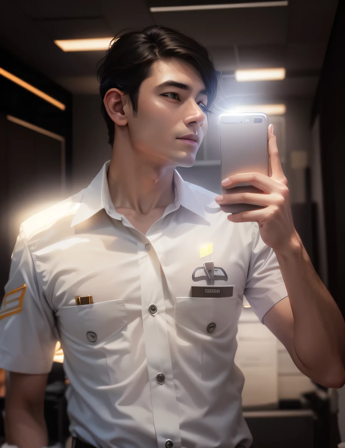 Change background to office also glowing face shining