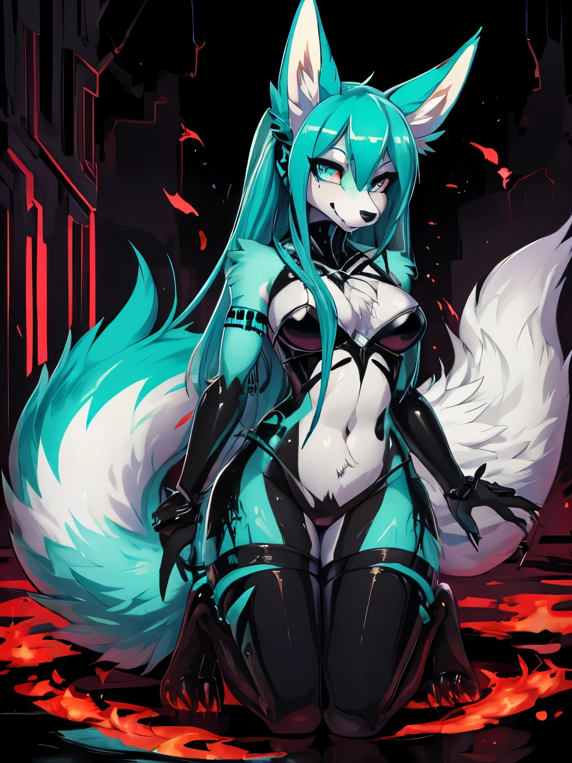 Miku Hatsune, alta definicion, orejas de kitsune, venom infected, fullbody picture, alta definicion 