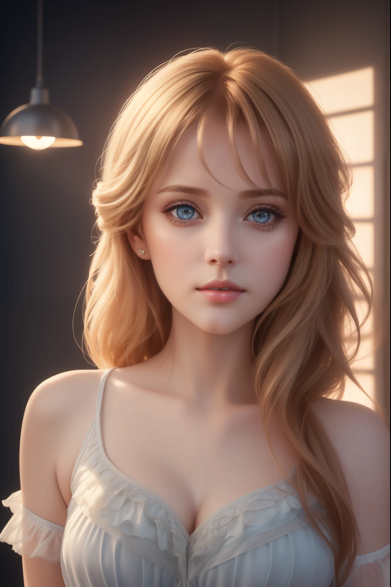 A girl,Beautiful and delicate eyes,Beautiful and delicate lips,Comfortable atmosphere,Rough style,(best quality,4k,8K,High resolution,masterpiece:1.2),Extremely detailed,Practical,HDR,Studio Lighting,professional,Bright colors,Soft colors,Warm lighting