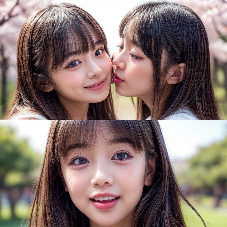 Best_Quality, (masterpiece:1.2) of Hi-Res photo, (realistic and photorealistic with touch of rawness:1.37), (Panoramic) (group photo:1.6), (((SchoolGirls))) (Surrounding the camera), (Filled with many Faces), (NOGIZAKA face variations:1.4), { (Looking down at the camera) | (Kissing face to face) }, (((close:1.4, Face closeup from below:1.4))), (((Sky background) with CherryBlossoms)) . BREAK Extremely Detailed KAWAII face variations, captivating gaze, elaborate detailed Eyes with (sparkling highlights:1.2), long eyelashes、Glossy RED Lips with beautiful details, Coquettish tongue, Rosy cheeks, Glistening ivory skin . { (Dynamic joyful expressions) | (:D) | (Kissing) | Tongue out | baby hair | Updos | OKAPPA }, Childish .