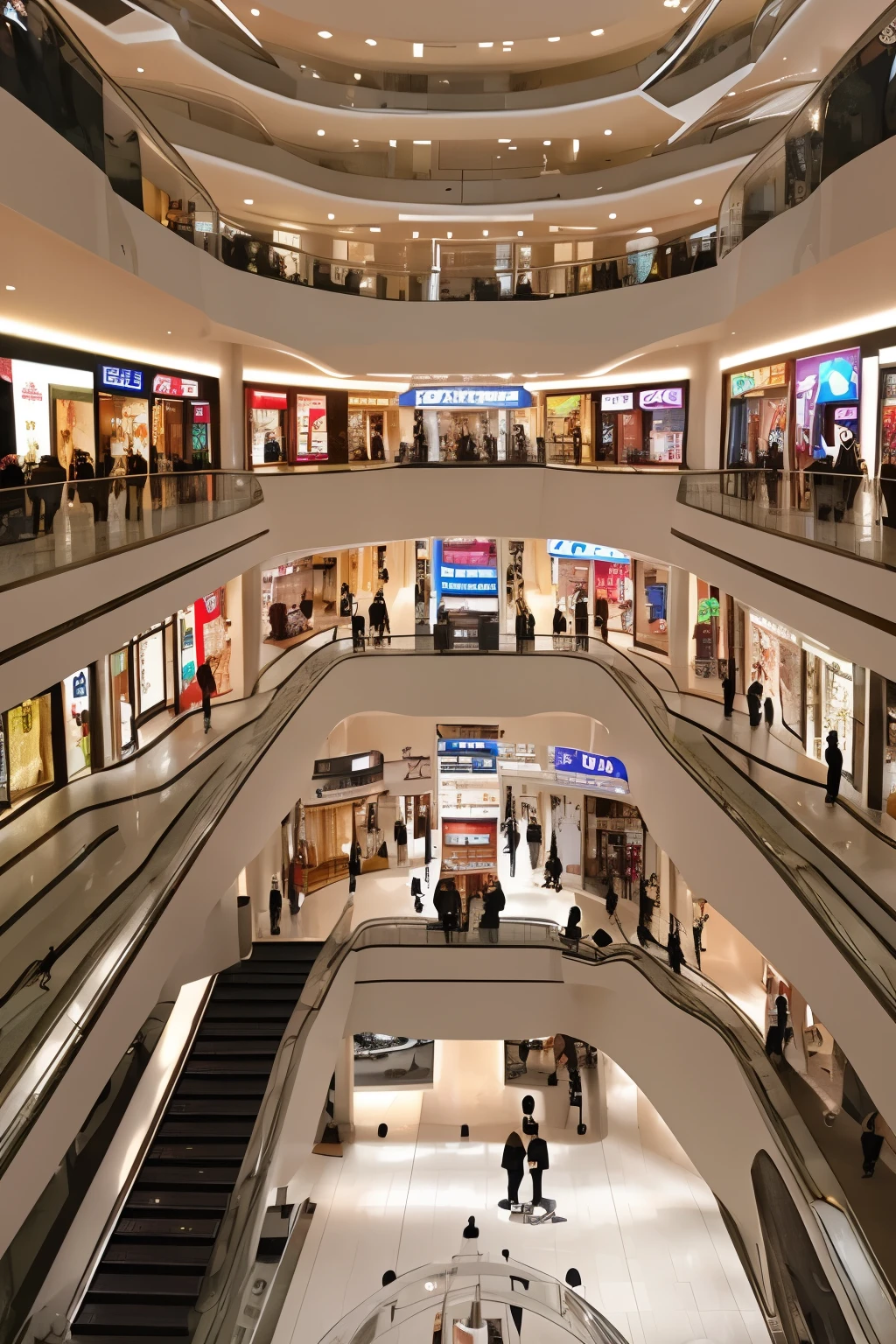 Shopping mall、Inside a women's clothing store, . The walls are painted white, No direct sunlight or sun exposure, Bright and desaturated colors, 、Lots of clothes、