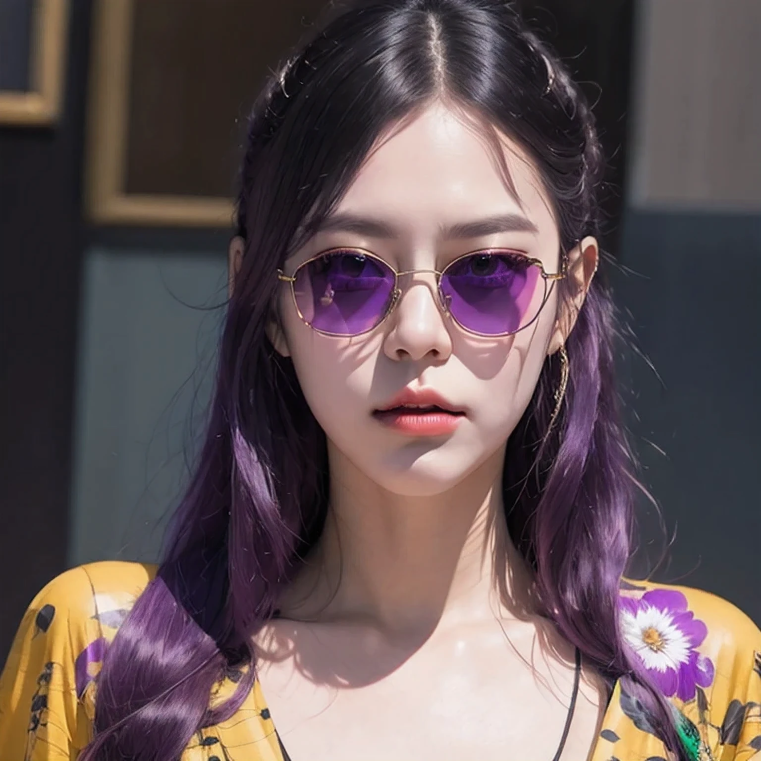 🌺 wearing a purple outfit and sunglasses with a purple choke, trending on cgstation, artwork in the style of guweiz, inspired by Yanjun Cheng, guweiz, deviantart artstation cgscosiety, 🌺 cgsociety, 3 d render character art 8 k, g 🌺 art style, inspired by Feng 🌺,sunglasses,（（Imperial Green Emerald Desert Windproof Sunglasses））🌺🌺🌺🌺🌺🌺🌺🌺🌺