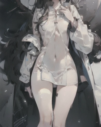 One Girl　cute　Large lab coat　Long Black Hair　Lori　Thighs　delicate　Short　White skin