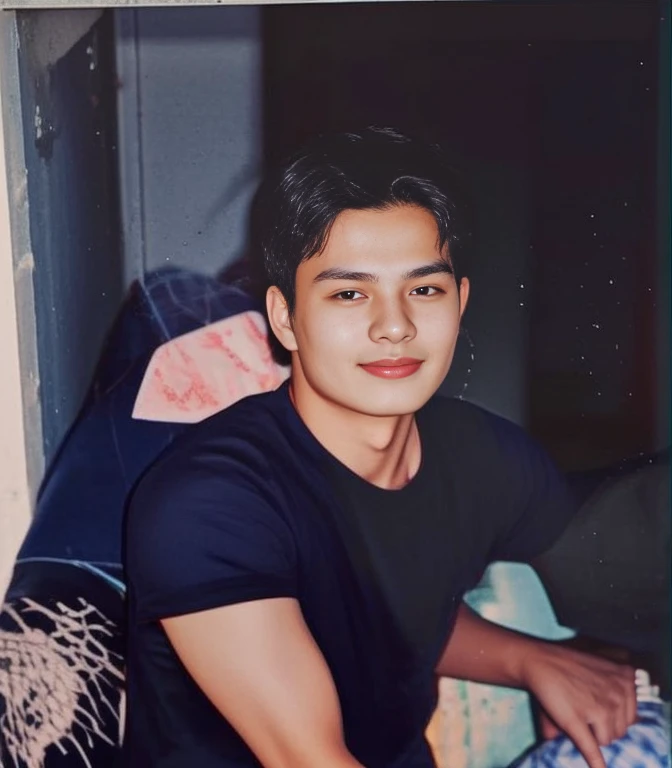 Young Asian man Arav in a blue and red volleyball uniform poses for a photo., Wearing an expensive silk volleyball shirt, Height 169cm, Height 170 cm, Wear a basketball shirt., Shin Min Jung, Cute sportswear, Seson Yoon, With a backdrop of natural light., , Heonhwa Cho