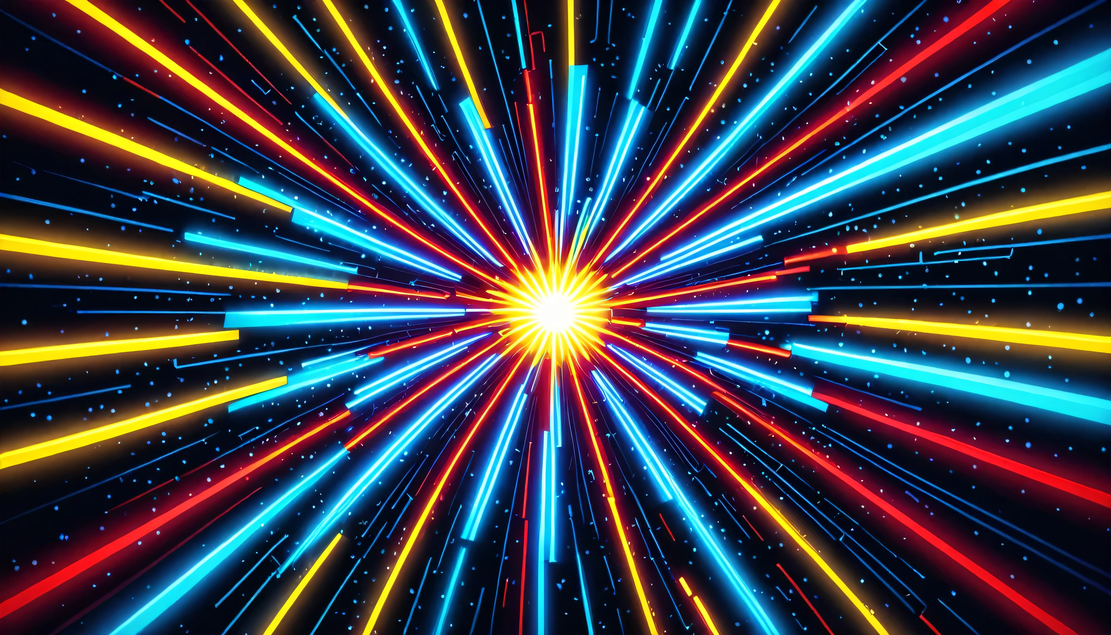 masterpiece, ultra detailed, absurdres, blue and red and yellow Neon sunburst Background With A Cool Glowing Abstract Effect In Stunning 4k Uhd