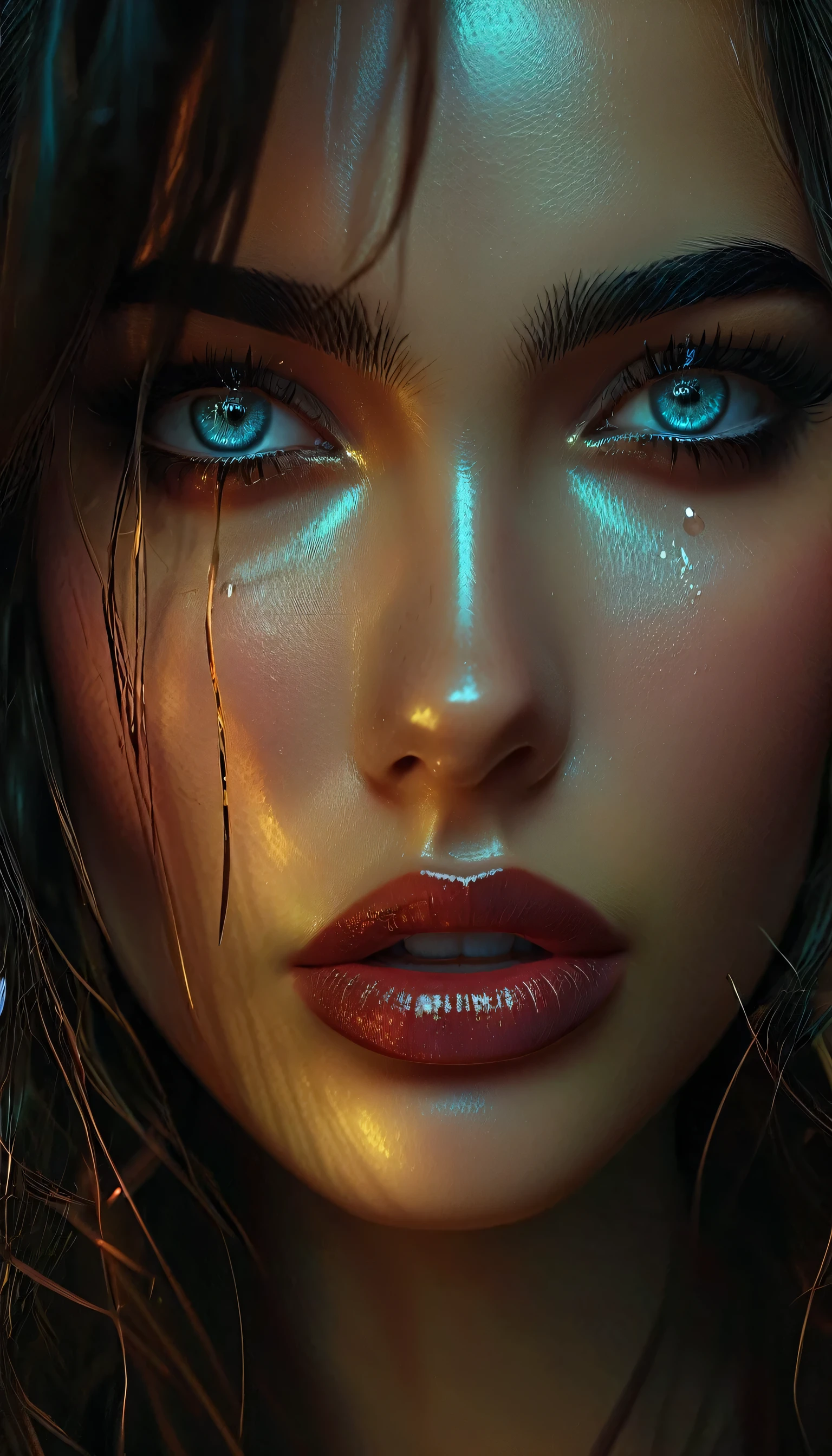 a girl with beautiful detailed eyes, beautiful detailed lips, extremely detailed eyes and face, long eyelashes, realistic, photorealistic, photo-realistic, 4k, 8k, highres, masterpiece, ultra-detailed, realistic lighting, melancholy expression, tears in her eyes, vulnerable, hopeful, dramatic lighting, cinematic, chiaroscuro lighting, moody, emotional, introspective, pensive, isolation, loneliness, fear of the unknown, glimmer of hope, depression, emotional, dramatic, painterly, oil painting, digital art, muted colors, somber colors, dark colors, warm lighting, ray of light, cinematic composition