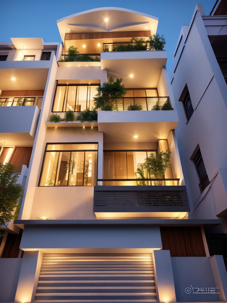 Realistic images, extremely detailed, a modern full white house, steel railling, 4 panel steel gate,1 road in font of house, large yard made by ceramic, (1 car), brick fence, lawn, a few small flowers, a road in front of the house, main materials of the house are white walls and red brick, Modern design, clear blue sky, sunrise light, light from inside, dynamic light,shimering light, cinematic light, romantic feeling, (((day light, warm light)))
