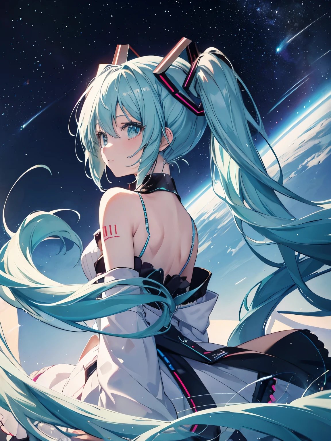 Miku Hatsune,alta definicion, galaxy landscape, 