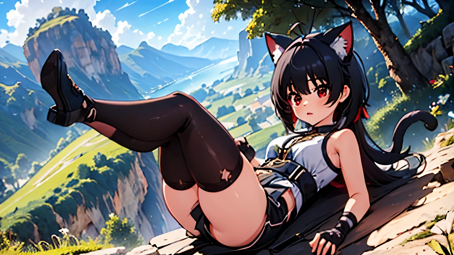 (mejor calidad,4k,8K,high resolution,obra maestra:1.2),ultra detallado,(realista,photorealista,photo-realista:1.37),una chica junkotvv,pelo largo, pelo negro, red eyes, orejas de gato, ,(((escalada en solitario gratis))), ((manos en el acantilado)), ((Levantar la cabeza)), ((sudor)), ((pelo revoloteando)), ((zapatillas)), ((durante)), (top corto), (bermudas), funda, niebla, cielo, selva, Canyon, high cielo, femaleroverdef
thighhighs, gloves, bare shoulders, shorts, sleeveless, black thighhighs, fingerless gloves,ahoge,thighhighs,