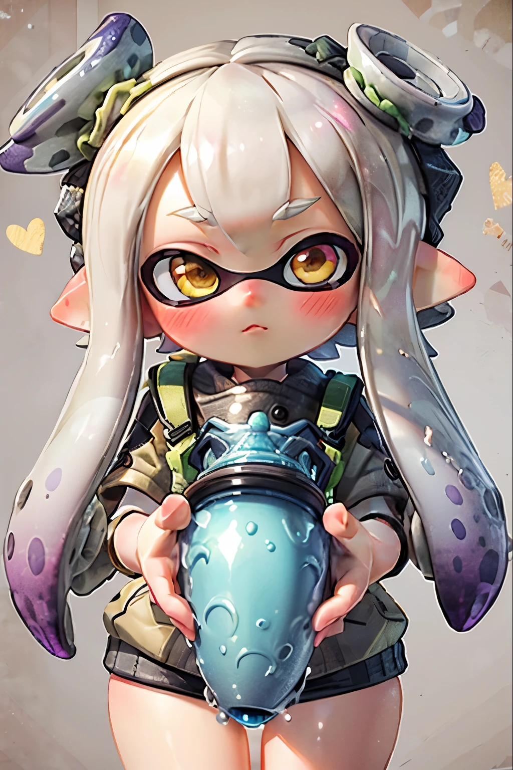 score_9, score_8_superior, score_7_superior, score_6_superior, Real Anime、3D、Splatoon Girl, White tentacle hair, Golden Eyes, Long tentacle hair, Throw kiss, k1ss3s, View Viewer, heart, Close one eye, blush