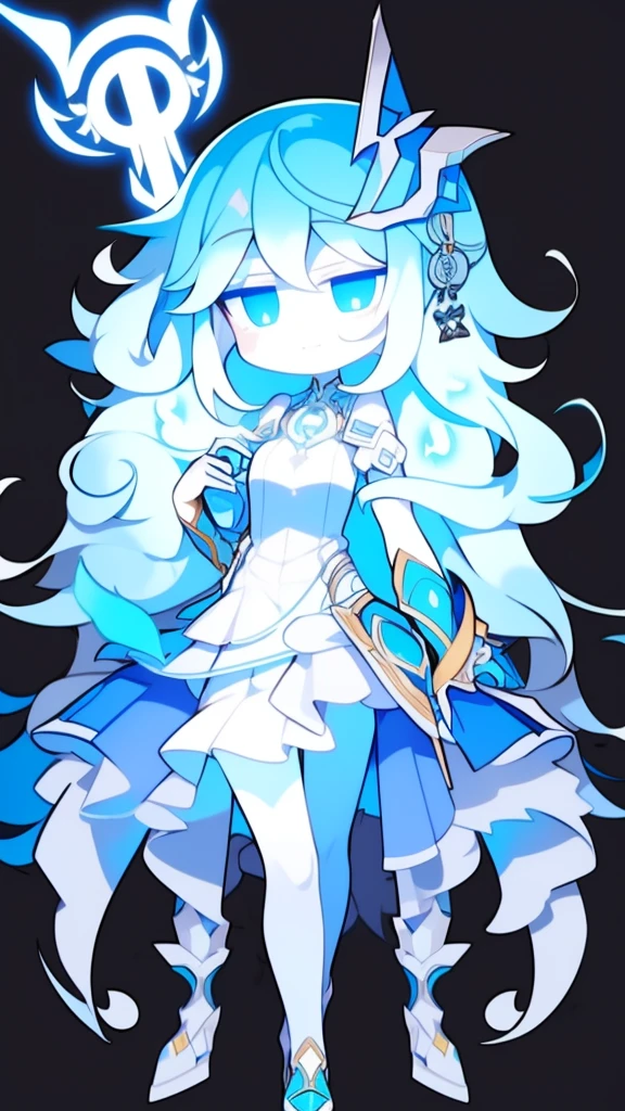  girl，k hd，4K，face expressionless，style of anime，sideface，blue color eyes，white color hair,((full body)),Confused eyes,(default character)SD character, masterpiece,best quality,ultra detailed,4K,super fine illustration,highly detailed beautiful face and eyes,cyan color scheme, lighting,fantasy,extremely solemn atmosphere,long hair,floating hair,smirk,fighting stance,dynamic pose,(holding glowing sword:1.3),particle light,luminescence,plasma,electric current,blue flame,sense of depth,dynamic angle,