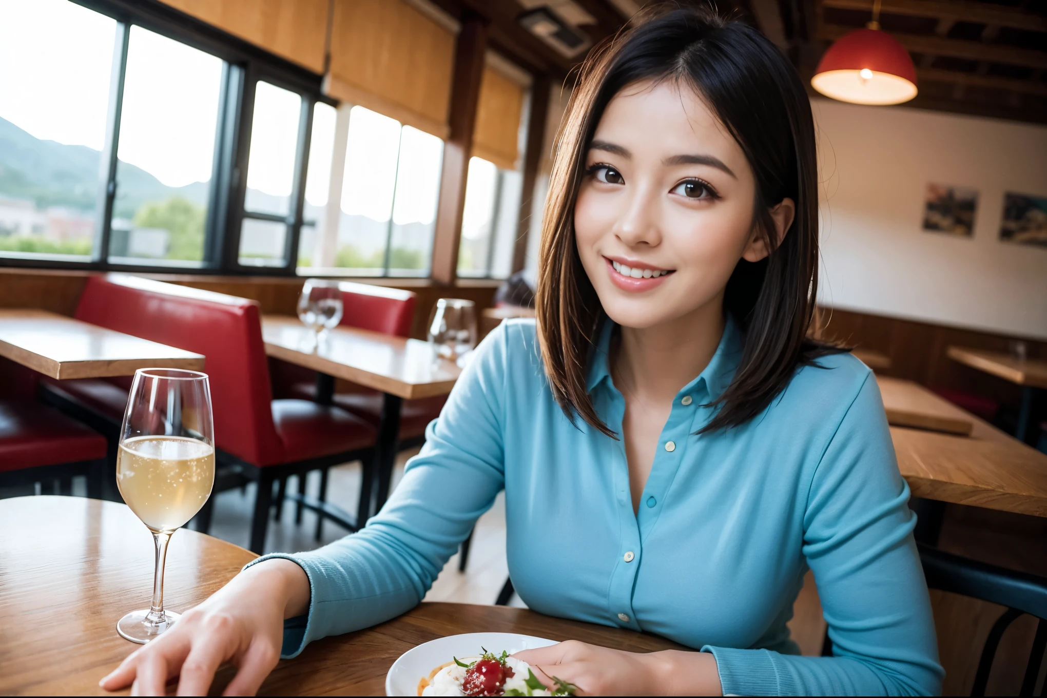 ((highest quality、8k、masterpiece:1.3))、1 male、1 female、Couple、Spouse、Satomi Ishihara-like beautiful couple、The body is slim、((Bob Hale、Straight hair:1.2)), (Realistic, Intricate details:1.2), Wine glass on the table、Put the light on your face、 Amazing view of the sunset sky and clouds、Amazing mountain views、A bright smile、The wonderfulness of smile、Bright image、The beauty of wine, Beautiful Face, blue eyes, The light shines on your face, Blushing, short hair,Bright Face、 (43 years old), 39 years old, red wine 、Appetizers、Italian food、Wine bottle、Champagne、sparkling wine、Two beauties、Brown Hair、Shortcuts、Long sleeve shirt、dress、Pretty Woman 1, (Slim face), (The body is slim), (Brown Hair), (Shortcuts), cheeks turn a little red,Attractive beauty、restaurant, In a prominent place (From the waist up) Nova Frog Style, actress, model, Upper Body, White wine, slim, wine glass, A wine glass placed in the center, smile, (smile: 1.15), Beautiful fine grain, Depth f/2,saturation, High Contrast, Strong light and shadow,Moist Body:1.5、3D texture、Delicate eyes、Brown Hair、The hair is very shiny、