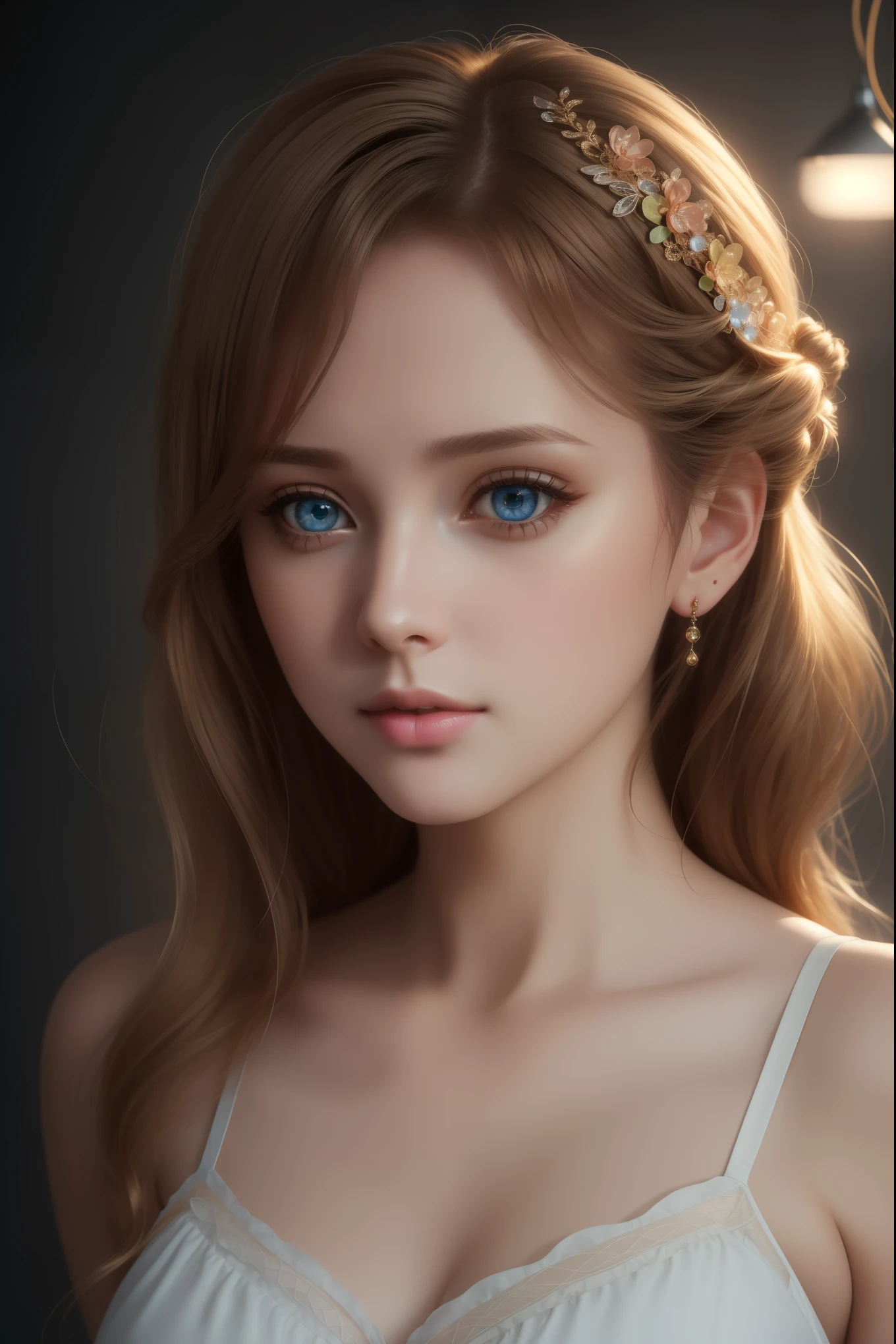 A girl,Beautiful and delicate eyes,Beautiful and delicate lips,Comfortable atmosphere,Rough style,(best quality,4k,8K,High resolution,masterpiece:1.2),Extremely detailed,Practical,HDR,Studio Lighting,professional,Bright colors,Soft colors,Warm lighting