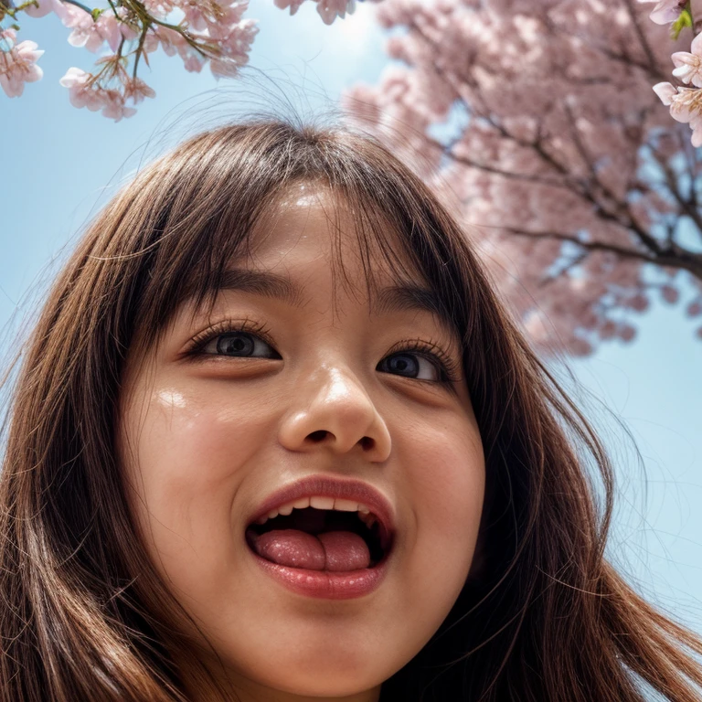 Best_Quality, HDR, masterpiece, Hi-Res, (realistic and photorealistic with touch of rawness:1.37), (group photo:1.6), ((SchoolGirls Surrounding the camera in Upward composition)), Panoramic, (Filled with many Faces), (NOGIZAKA face variations:1.4), { Looking down at the camera | (Kissing face to face) }, (((close:1.2, Face closeup from below:1.4))), (((Sky background)) with CherryBlossoms) . BREAK  Extremely Detailed KAWAII face variations, captivating gaze, elaborate detailed Eyes with (sparkling highlights:1.32), long eyelashes、Glossy RED Lips with beautiful details, Coquettish tongue, Rosy cheeks, Glistening ivory skin . { (Dynamic joyful expressions) | (:D) | (Kissing) | Tongue out }, { baby hair | Updos | OKAPPA }, Childish, SchoolUniform .